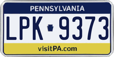 PA license plate LPK9373