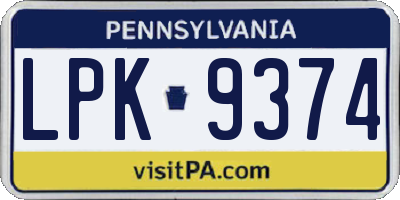 PA license plate LPK9374