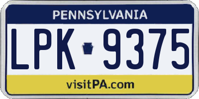 PA license plate LPK9375