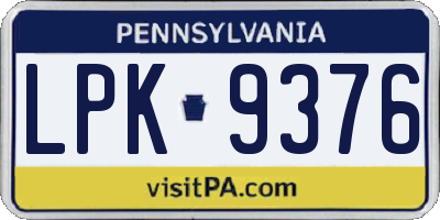 PA license plate LPK9376