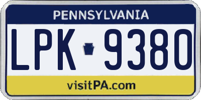 PA license plate LPK9380