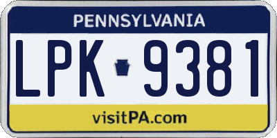 PA license plate LPK9381