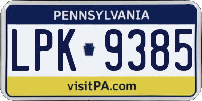 PA license plate LPK9385