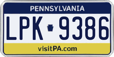 PA license plate LPK9386