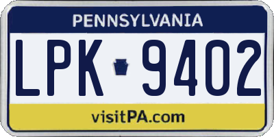 PA license plate LPK9402