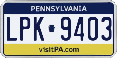 PA license plate LPK9403