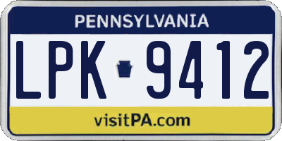 PA license plate LPK9412