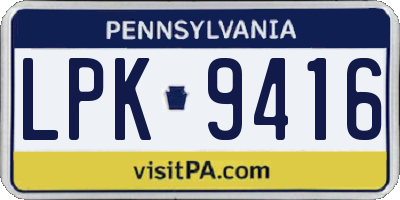 PA license plate LPK9416