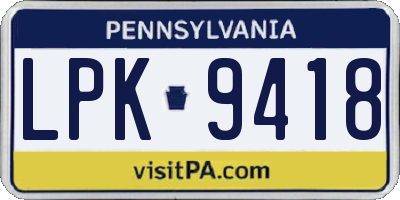PA license plate LPK9418