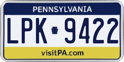 PA license plate LPK9422