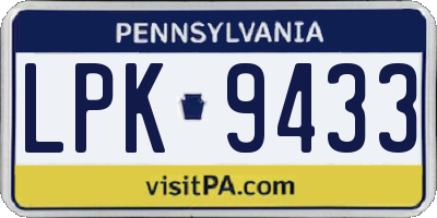 PA license plate LPK9433