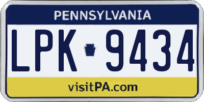 PA license plate LPK9434