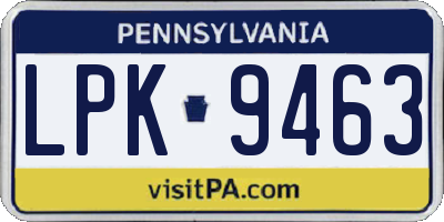 PA license plate LPK9463