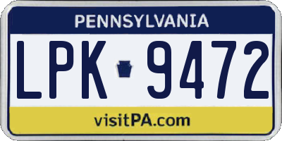 PA license plate LPK9472