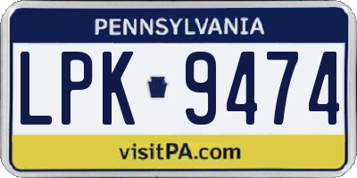 PA license plate LPK9474