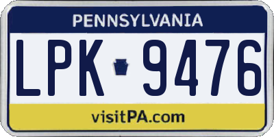 PA license plate LPK9476