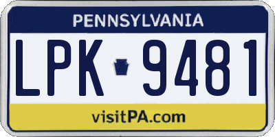 PA license plate LPK9481