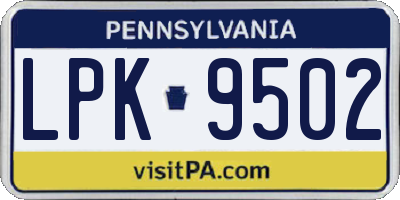 PA license plate LPK9502