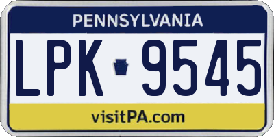 PA license plate LPK9545