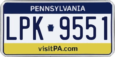 PA license plate LPK9551