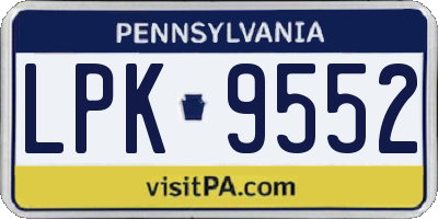 PA license plate LPK9552