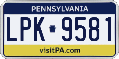 PA license plate LPK9581