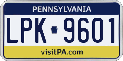 PA license plate LPK9601