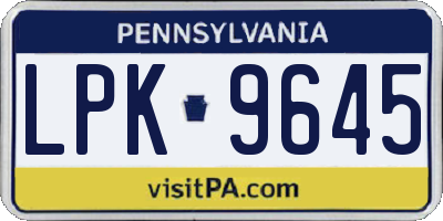PA license plate LPK9645