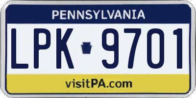 PA license plate LPK9701
