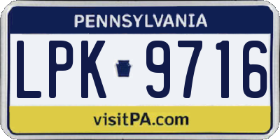 PA license plate LPK9716