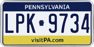 PA license plate LPK9734