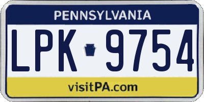 PA license plate LPK9754