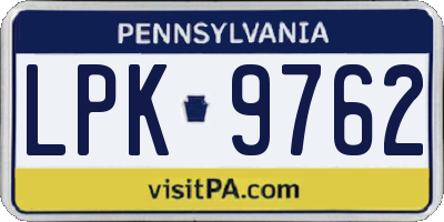 PA license plate LPK9762