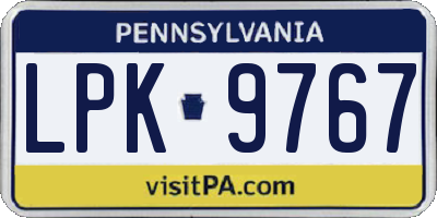 PA license plate LPK9767