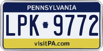 PA license plate LPK9772