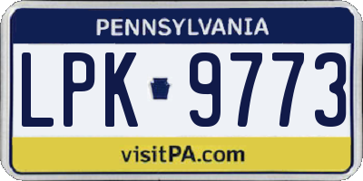 PA license plate LPK9773