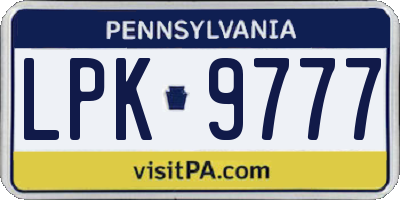 PA license plate LPK9777