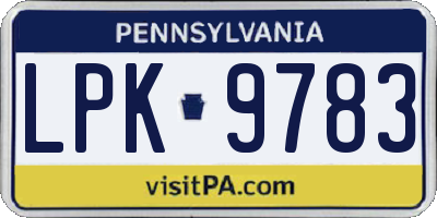 PA license plate LPK9783