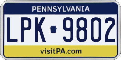 PA license plate LPK9802