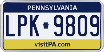 PA license plate LPK9809