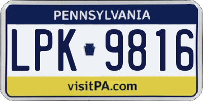PA license plate LPK9816