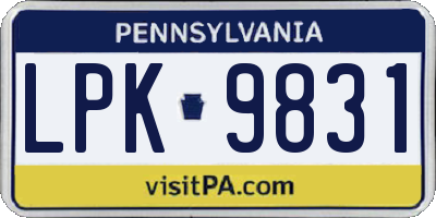 PA license plate LPK9831