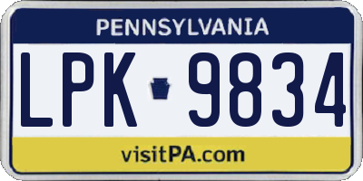 PA license plate LPK9834