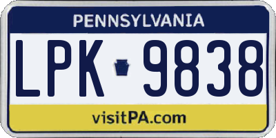 PA license plate LPK9838