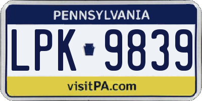 PA license plate LPK9839