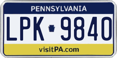 PA license plate LPK9840