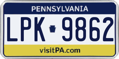 PA license plate LPK9862