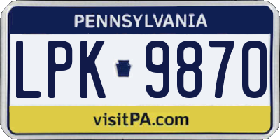 PA license plate LPK9870