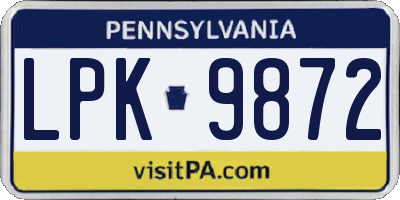 PA license plate LPK9872