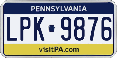 PA license plate LPK9876